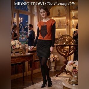 Unique HONOR Owl women’s 2-in-1 Knit Dress - Mock Layered Design - Size M